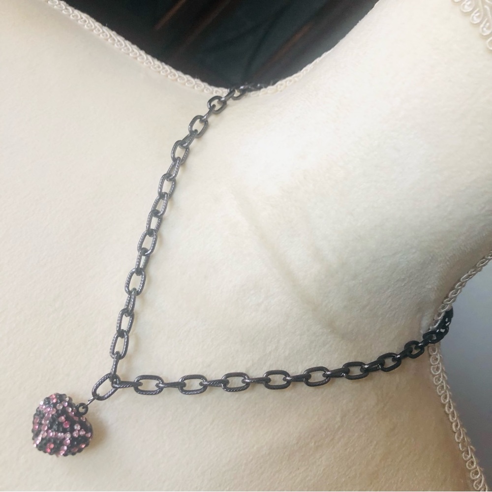Handcrafted colorful stone bubble heart chrome chain necklace